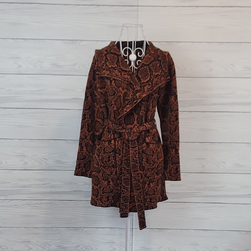 Angeleno Belted Cardigan Brown Patterned Women's Sweater Size XL ( Runs Small )